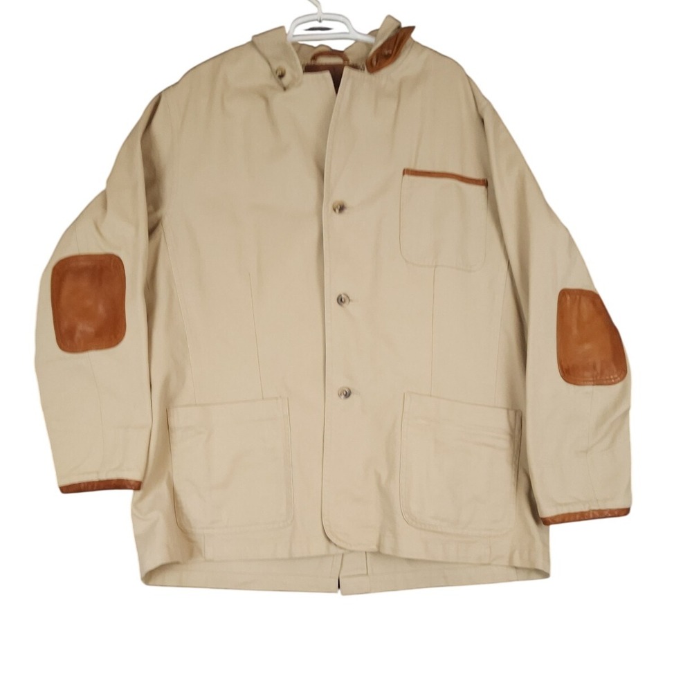 Roundtree &‎ Yorke Outfitters Mens XL Beige Tan Cotton Barn Chore Jacket Leather